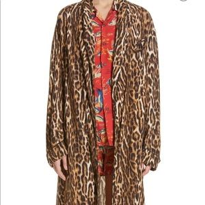 R13 Leopard Print Smoking Robe with Piping